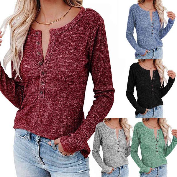 2021 new explosion solid color round neck button long sve t-shirt casual women, White
2021 new explosion solid color round neck button long sve t-shirt casual women, White