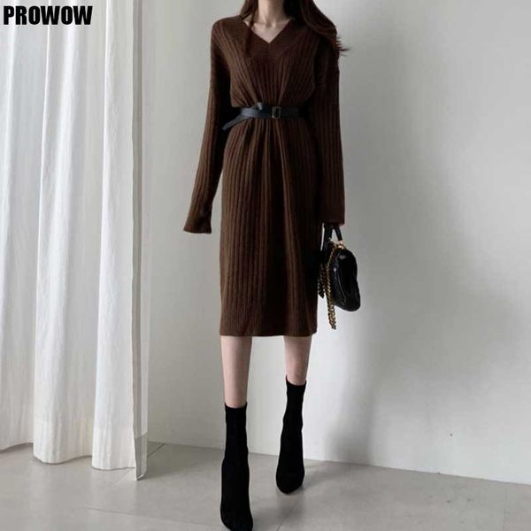 korean one piece womendress french loose knitted sweater dresses 2021 autumn lady winter v-neck sweater knitt dress midi dresses, Black;gray 
korean one piece womendress french loose knitted sweater dresses 2021 autumn lady winter v-neck sweater knitt dress midi dresses, Black;gray