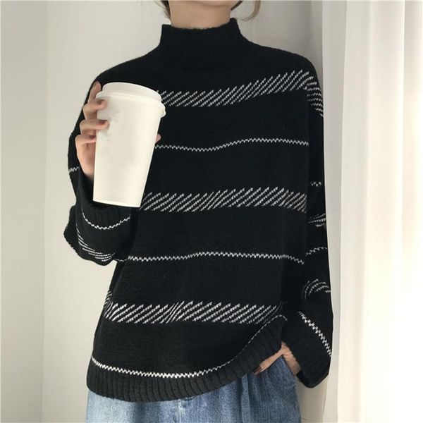 women's sweaters fdfklak bf knitted sweater women autumn winter warm pullover female half turtleneck striped pull femme bottom shirt, White;black
women's sweaters fdfklak bf knitted sweater women autumn winter warm pullover female half turtleneck striped pull femme bottom shirt, White;black