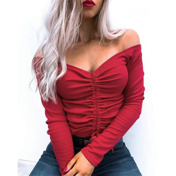 women's t-shirt crop off shoulder corset t shirt ladies long sleeve clubwear srteetwear tee solid color female clothes, White
women's t-shirt crop off shoulder corset t shirt ladies long sleeve clubwear srteetwear tee solid color female clothes, White