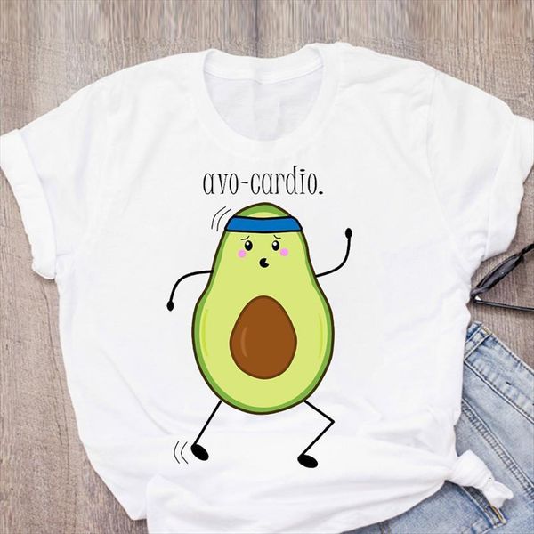 graphic avocado fashion 90s cartoon womens print summer clothing tees female, White