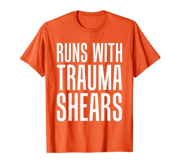 Runs With Trauma Shears T-Shirt in Pink, Orange, Purple, ETC, Mainly pictures