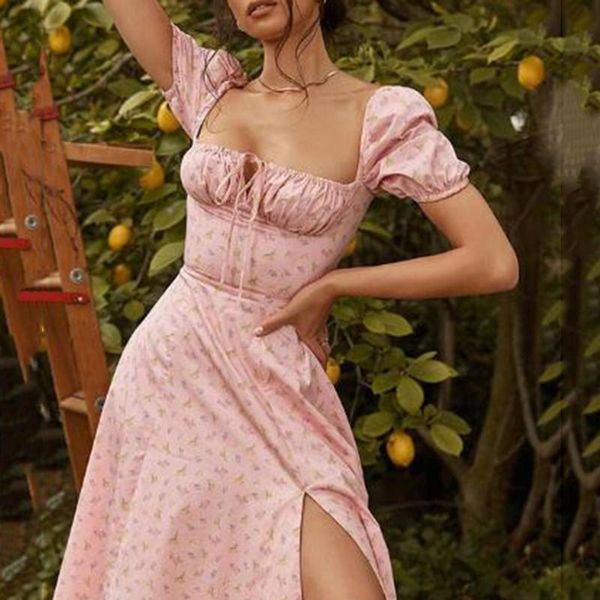 casual dresses elegant vintage long dress womens puff sleeve flower print square-neck split french style sundress, Black;gray
casual dresses elegant vintage long dress womens puff sleeve flower print square-neck split french style sundress, Black;gray
