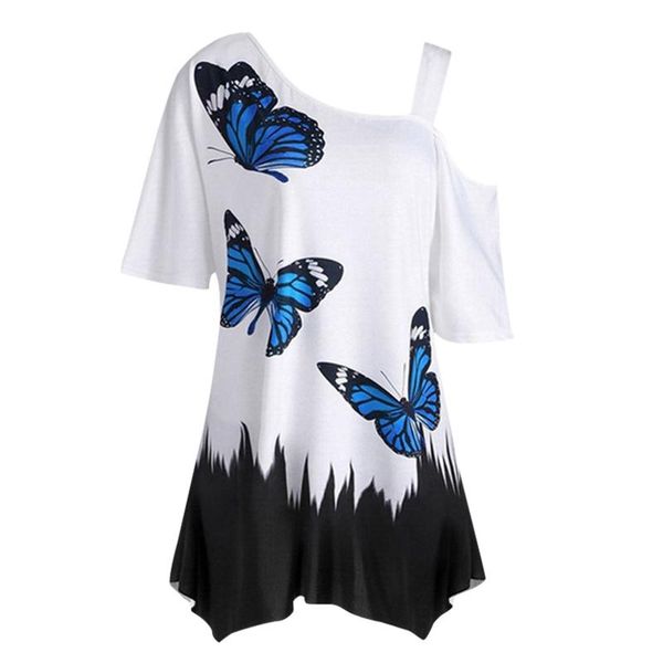 women's t-shirt one shoulder butterfly print loose short sleeve tunic oversized harajuku streetwear, White
women's t-shirt one shoulder butterfly print loose short sleeve tunic oversized harajuku streetwear, White
