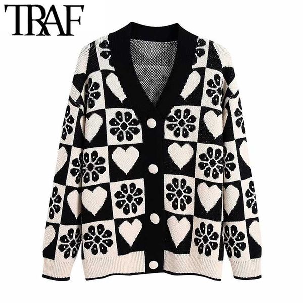 traf women fashion jacquard loose knit cardigan sweater vintage long sleeve covered buttons female outerwear chic 211011, White;black
traf women fashion jacquard loose knit cardigan sweater vintage long sleeve covered buttons female outerwear chic 211011, White;black