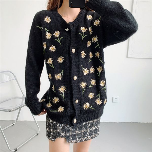 women's knits & tees floral embroidery black cardigan women fall winter sweater retro o-neck pearl button knitted coat 12rw, White
women's knits & tees floral embroidery black cardigan women fall winter sweater retro o-neck pearl button knitted coat 12rw, White