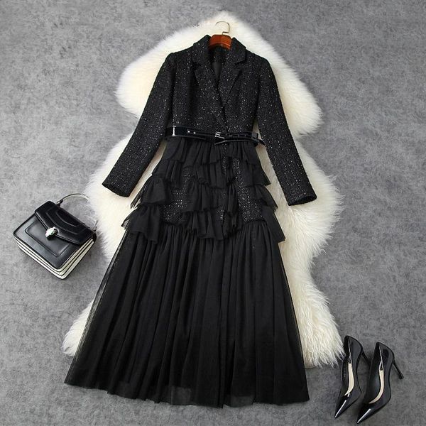 casual dresses 2021 autumn winter women black dress ruffles mesh patchwork tweed notched collar long sleeve elegant blazer, Black;gray
casual dresses 2021 autumn winter women black dress ruffles mesh patchwork tweed notched collar long sleeve elegant blazer, Black;gray