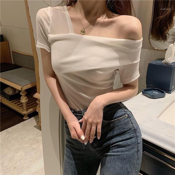 women's t-shirt women short sleeve t-shirts knitting tees off-shoulder slim summer ladies tee shirt, White
women's t-shirt women short sleeve t-shirts knitting tees off-shoulder slim summer ladies tee shirt, White
