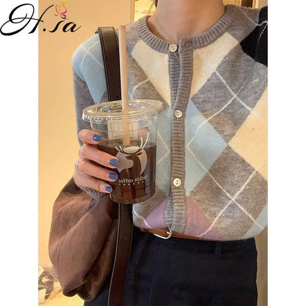 hsa chic sweater women's loose outer wear soft chic coat korean style retro crew neck plaid knitted cardigan 210716, White;black
hsa chic sweater women's loose outer wear soft chic coat korean style retro crew neck plaid knitted cardigan 210716, White;black