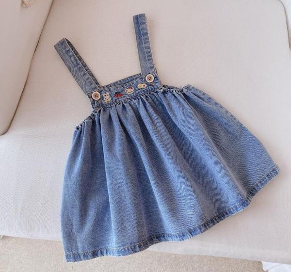 girl's dresses retail 2021 fall embroidery jean suspend dress, princess kids sweet clothing 2-7t, Red;yellow 
girl's dresses retail 2021 fall embroidery jean suspend dress, princess kids sweet clothing 2-7t, Red;yellow