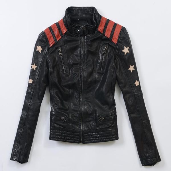 men's leather & faux stitching autumn layer sheep jacket casual stand collar slim fit fashin women's coat, Black
men's leather & faux stitching autumn layer sheep jacket casual stand collar slim fit fashin women's coat, Black