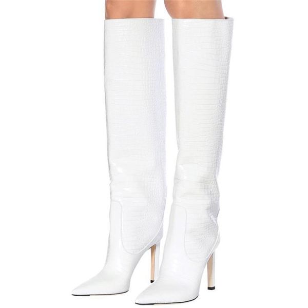 women's leather boots, fashionable crocodile embossing sleeve, square heel point, size: 34-48, white, Black
women's leather boots, fashionable crocodile embossing sleeve, square heel point, size: 34-48, white, Black