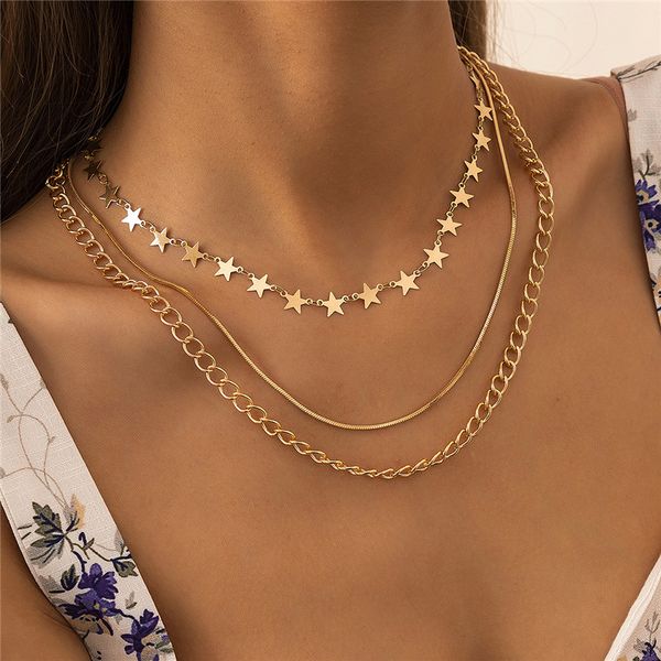 european round five-pointed star chains necklace hip hop multi layer thin clavicle chain women dress business party gift link jewelry access, Silver
european round five-pointed star chains necklace hip hop multi layer thin clavicle chain women dress business party gift link jewelry access, Silver