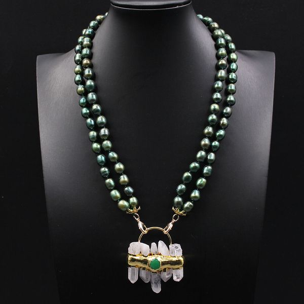 guaiguai jewelry 2 strands green rice pearl bezel set necklace clear quartz jades pendant handmade for women, Silver
guaiguai jewelry 2 strands green rice pearl bezel set necklace clear quartz jades pendant handmade for women, Silver