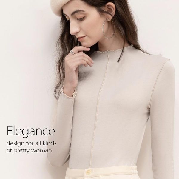 women's t-shirt 2021 autumn/winter wear spliced wooden ear edge, half high collar, solid color, long sleeves, slim-looking bottom shirt, White
women's t-shirt 2021 autumn/winter wear spliced wooden ear edge, half high collar, solid color, long sleeves, slim-looking bottom shirt, White