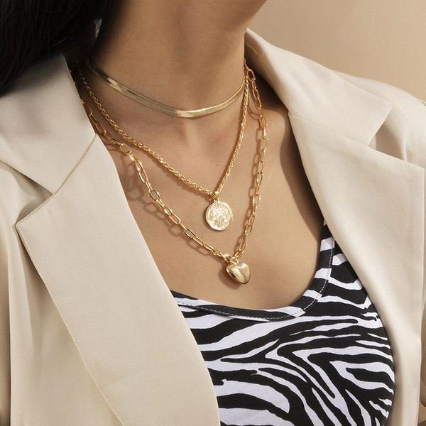 pendant necklaces punk gold portrait coin heart necklace women's cuban multilayer layered chunky thick chain gothic jewelry, Silver
pendant necklaces punk gold portrait coin heart necklace women's cuban multilayer layered chunky thick chain gothic jewelry, Silver