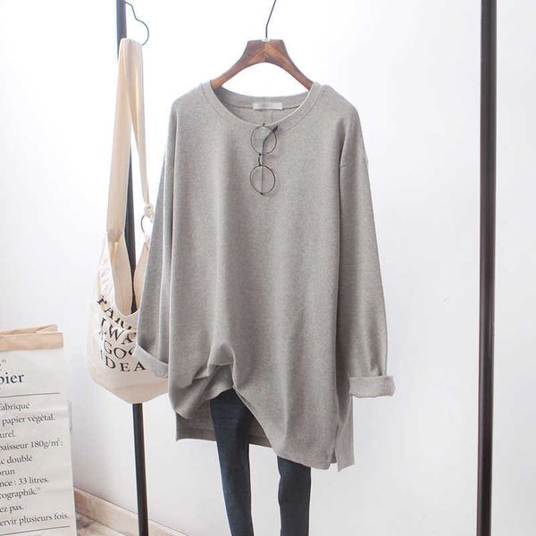 autumn winter solid fashion simple o neck loose all match full t shirt for women 210615, White
autumn winter solid fashion simple o neck loose all match full t shirt for women 210615, White