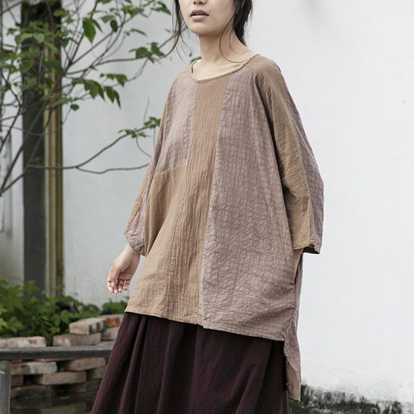women's blouses & shirts moda femme patchwork spring and autumn 2021 vintage o-neck seven sleeve cotton linen tee shirt femmeloose wome, White
women's blouses & shirts moda femme patchwork spring and autumn 2021 vintage o-neck seven sleeve cotton linen tee shirt femmeloose wome, White