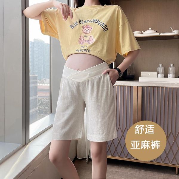 maternity bottoms summer pregnant female trousers spring and loose women cotton linen wide-legged knee-length shorts, White
maternity bottoms summer pregnant female trousers spring and loose women cotton linen wide-legged knee-length shorts, White