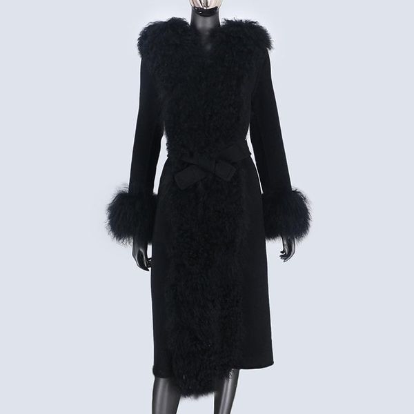 women's wool & blends 2021 x-long cashmere mongolia sheep real fur coat autumn winter belt jacket women collar hooded casual overcoat, Black
women's wool & blends 2021 x-long cashmere mongolia sheep real fur coat autumn winter belt jacket women collar hooded casual overcoat, Black