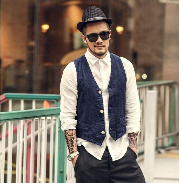 men's vests for men cotton linen v neck 3 buttons waistcoat jacket formal suit groosmen groom wear wedding clothing, Black;white
men's vests for men cotton linen v neck 3 buttons waistcoat jacket formal suit groosmen groom wear wedding clothing, Black;white