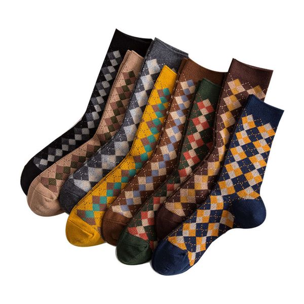 missking autumn and winter socks children's art small diamond check double way medium tube cotton, Black;white