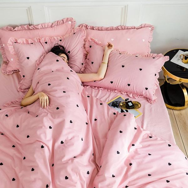 bedding sets pink set cute lace bed linen duvet cover comforter king size