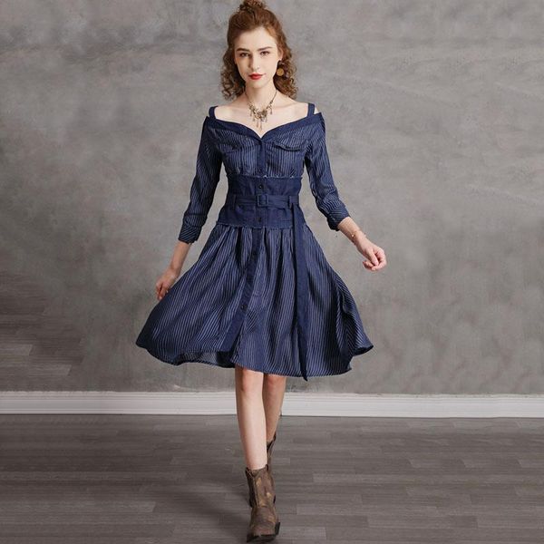 seebeautiful striped loose a-line denim dress slash neck three quater sleeve belt button fashion 2021 spring women m772 casual dresses, Black;gray
seebeautiful striped loose a-line denim dress slash neck three quater sleeve belt button fashion 2021 spring women m772 casual dresses, Black;gray