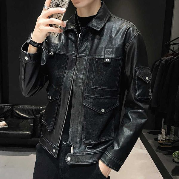 spring casual leather jacket men brand pu leather jacket coat fashion big pocket streetwear slim overcoats male clothing 210527, Black
spring casual leather jacket men brand pu leather jacket coat fashion big pocket streetwear slim overcoats male clothing 210527, Black