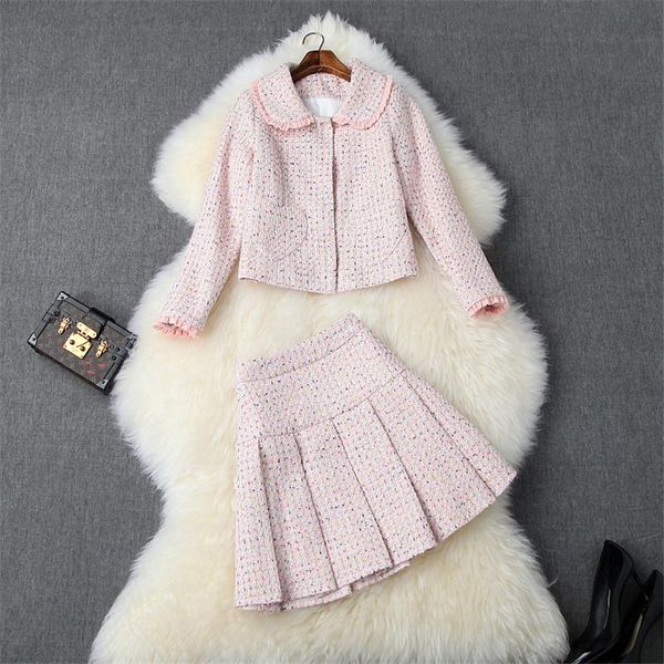 two piece dress 2021 fall winter pieces skirts set women fashion designer sweet ruffle pink tweed woolen jacket and mini skirt suit sets, White
two piece dress 2021 fall winter pieces skirts set women fashion designer sweet ruffle pink tweed woolen jacket and mini skirt suit sets, White