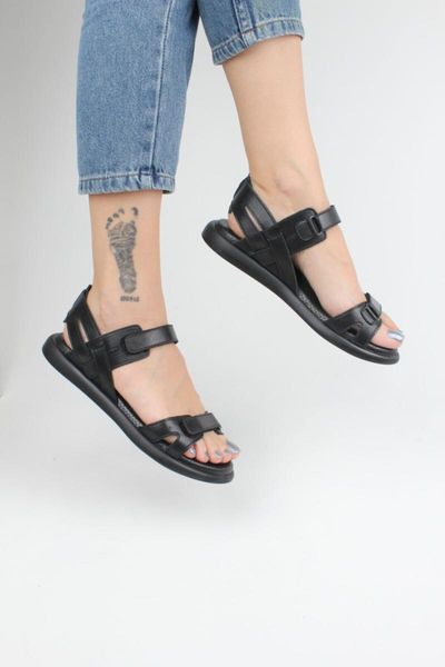 sandals women's black genuine leather strappy
