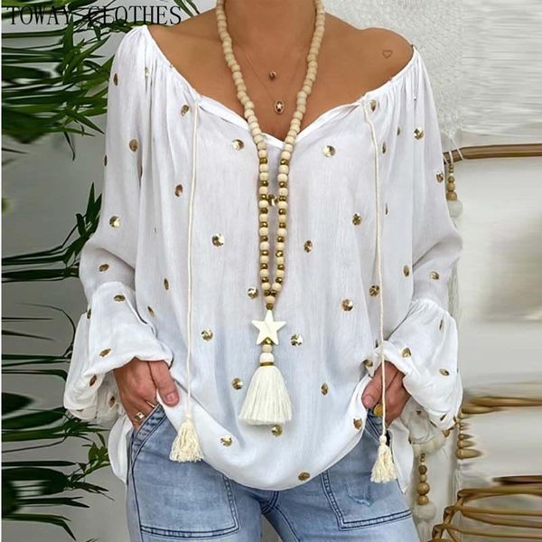 women long sleeve v neck lantern casual polka dot tassel design blouse shirt women's blouses & shirts, White
women long sleeve v neck lantern casual polka dot tassel design blouse shirt women's blouses & shirts, White