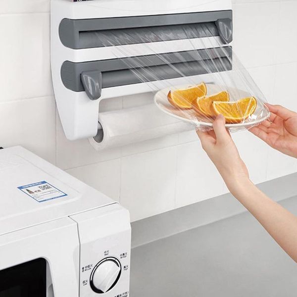 hooks & rails 3 in 1 wall-mount paper towel holder preservative film dispenser aluminum foil barbecue with cutter sauce bottle storage rack
hooks & rails 3 in 1 wall-mount paper towel holder preservative film dispenser aluminum foil barbecue with cutter sauce bottle storage rack