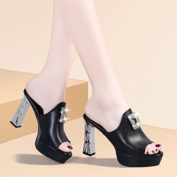 summer women's high heel peep toe rhinestone slippers shoes korean-style trendy chunky sandals a557, Black
summer women's high heel peep toe rhinestone slippers shoes korean-style trendy chunky sandals a557, Black