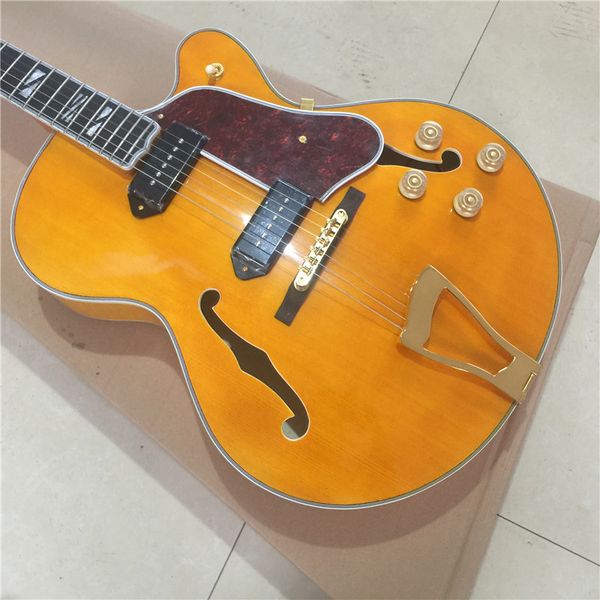 custom yellow color jazz electric guitar gloss finish semi hollow body , 2 pickup guitars
custom yellow color jazz electric guitar gloss finish semi hollow body , 2 pickup guitars