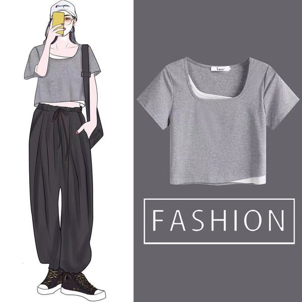 T-shirt Square neck sleeve T-shirt women's short summer new design feeling niche slim fit fake two white top
T-shirt Square neck sleeve T-shirt women's short summer new design feeling niche slim fit fake two white top