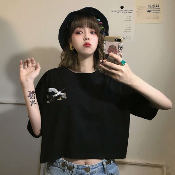 women's t-shirt ins super fire sleeve summer net red crane embroidery korean tide wide truffle navel short dress ugq0, White
women's t-shirt ins super fire sleeve summer net red crane embroidery korean tide wide truffle navel short dress ugq0, White
