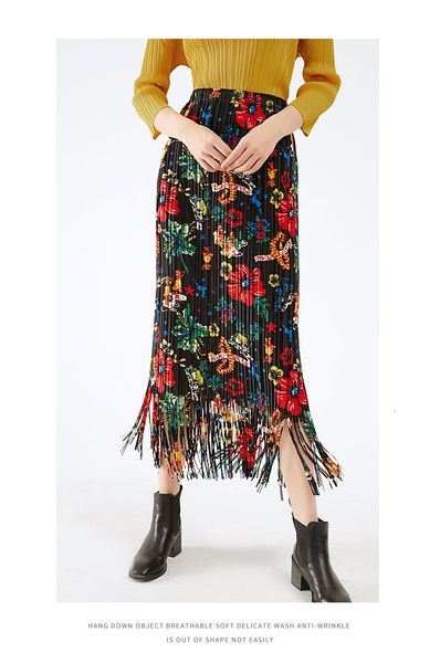 skirt miyake fold wide-brimmed twill weave tassel pleated retro floral print skirt, Black
skirt miyake fold wide-brimmed twill weave tassel pleated retro floral print skirt, Black