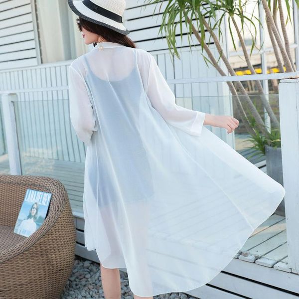 women's blouses & shirts women 2021 summer chiffon blouse solid color cardigan sun protection clothing long beach female fashion femin, White
women's blouses & shirts women 2021 summer chiffon blouse solid color cardigan sun protection clothing long beach female fashion femin, White