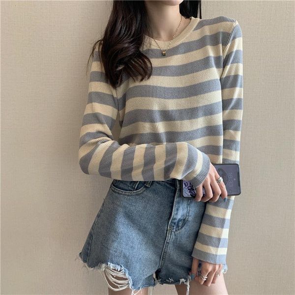 women's t-shirt korean fashion clothes lady o neck full sleeve street pullover knitted girl elegant striped basic knit t shirt autumn, White
women's t-shirt korean fashion clothes lady o neck full sleeve street pullover knitted girl elegant striped basic knit t shirt autumn, White