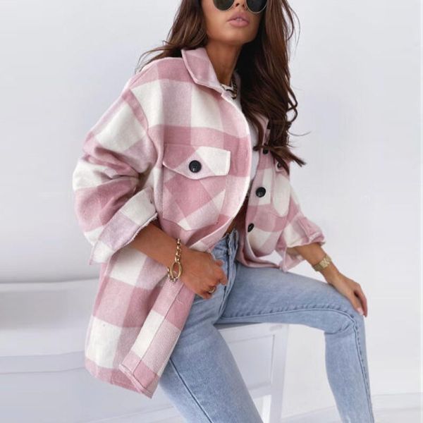 women's wool & blends autumn plaid pocket woolen coat women pink single breasted long sleeve female loose coats 2021 casual lady winter, Black
women's wool & blends autumn plaid pocket woolen coat women pink single breasted long sleeve female loose coats 2021 casual lady winter, Black