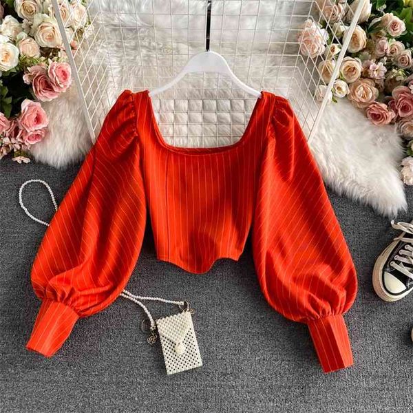spring autumn french girl puff sleeve pullover shirt women retro pure color square neck slim short uk897 210507, White
spring autumn french girl puff sleeve pullover shirt women retro pure color square neck slim short uk897 210507, White