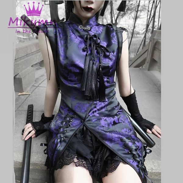 women's blouses & shirts gothic women chinese style stand collar button bow tassel cheongsam female vintage irregular summer streetwear, White
women's blouses & shirts gothic women chinese style stand collar button bow tassel cheongsam female vintage irregular summer streetwear, White