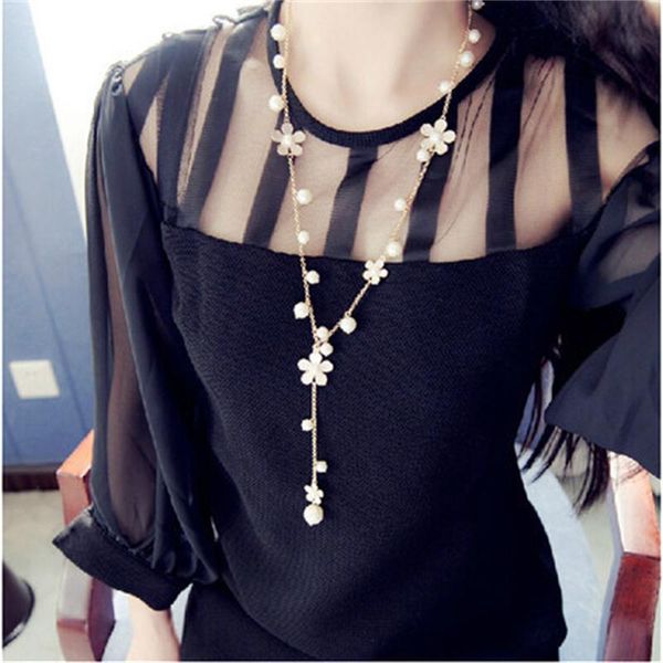 pendant necklaces korean fashion accessories five petal floret sweater chain long freshwater pearl tassel leaf flower necklace female, Silver
pendant necklaces korean fashion accessories five petal floret sweater chain long freshwater pearl tassel leaf flower necklace female, Silver