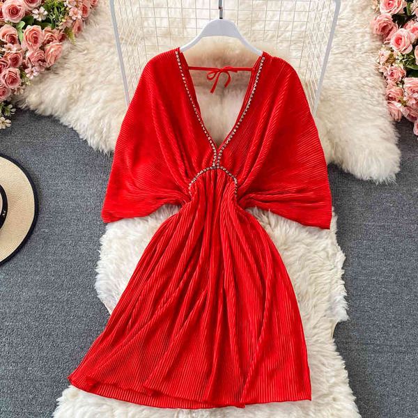 two piece dress new summer women's decoration deep v-neck batwing sleeve high waist casual ladies party pleated mini zl, White
two piece dress new summer women's decoration deep v-neck batwing sleeve high waist casual ladies party pleated mini zl, White