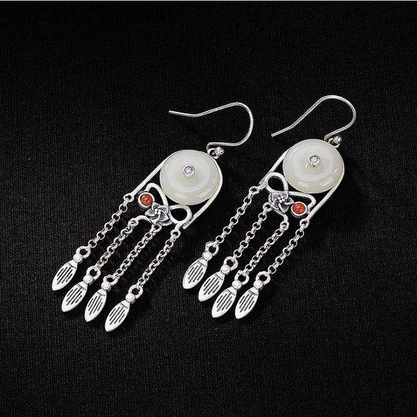 original design natural hetian jade safe buckle tassel luxury earrings chinese retro aristocratic charm women's silver jewelry dangle &
original design natural hetian jade safe buckle tassel luxury earrings chinese retro aristocratic charm women's silver jewelry dangle &