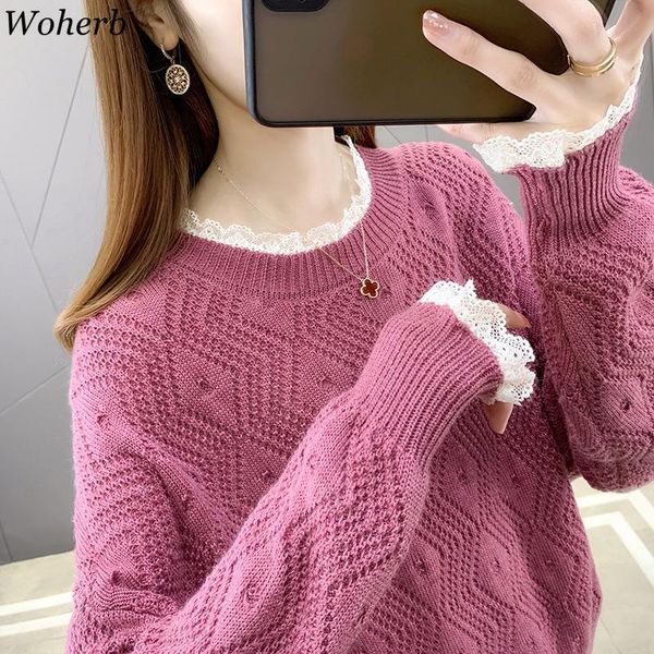 women's sweaters woherb 2021 pullovers women chic hollow out patchwork lace knitted sweater loose sweet fashion korean jumper mujer, White;black
women's sweaters woherb 2021 pullovers women chic hollow out patchwork lace knitted sweater loose sweet fashion korean jumper mujer, White;black