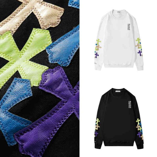 brand embroidered leather cross flower arm autumn winter fashion men's and women's matching loose cotton long sleeve, Black
brand embroidered leather cross flower arm autumn winter fashion men's and women's matching loose cotton long sleeve, Black