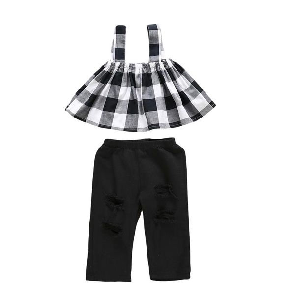 clothing sets 2-7y kids girls children baby fashion summer street outfits sleeveless white black grey plaid camis +ripped jeans pants se
clothing sets 2-7y kids girls children baby fashion summer street outfits sleeveless white black grey plaid camis +ripped jeans pants se