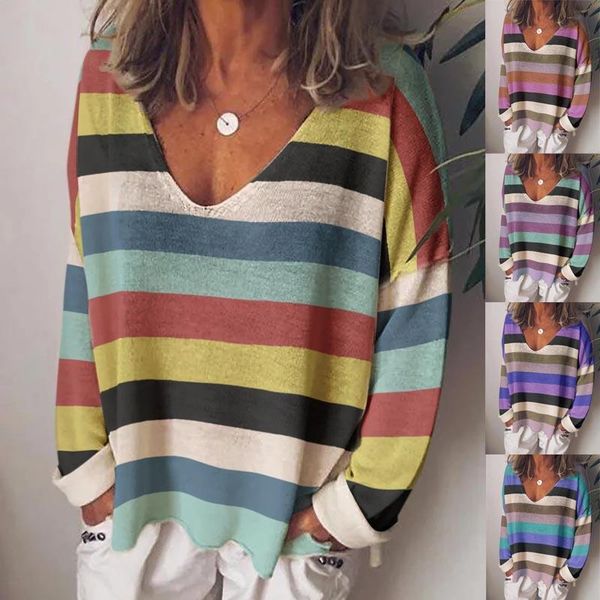 women's t-shirt 2021 women rainbow stripe graphic t shirts wide v-neck multicolor long sleeve female vintage loose shirt femme, White
women's t-shirt 2021 women rainbow stripe graphic t shirts wide v-neck multicolor long sleeve female vintage loose shirt femme, White